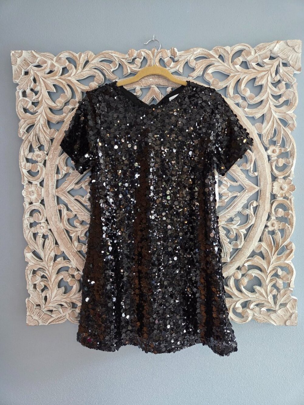 Nine West Sequin Black Party Mini Dress Size Medium